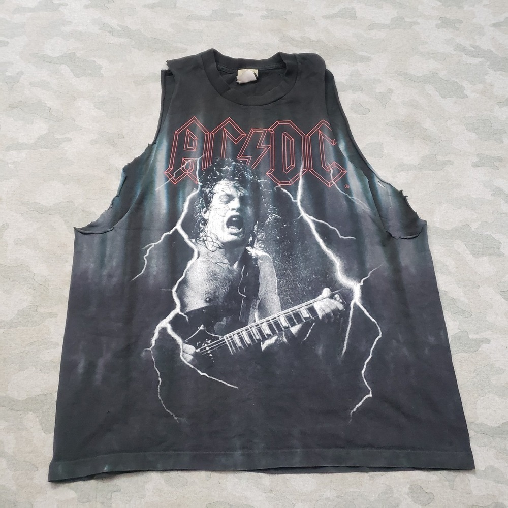 Vtg Liquid Blue AC/DC Shirt Men Large Black Single Stitch Angus Lightning USA